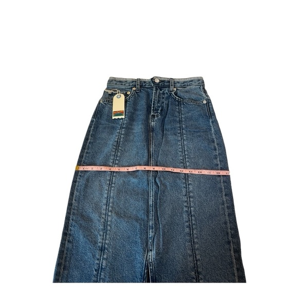 Daily Blue Lynn Exposed Stitching Dark Wash Denim Midi Maxi Skirt Champlain NEW - Picture 6 of 16